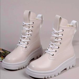 Off white Lace Up Combat Boots